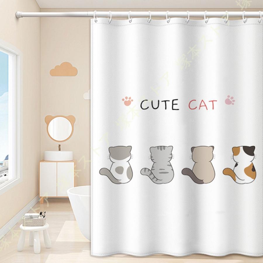 リング付き 浴室カーテン 250*250 200*200 ポリエステル 取付簡単 耐用性 外から見えない 家庭用 バスルーム バスカーテン シャワールーム 白 ピンク グレー