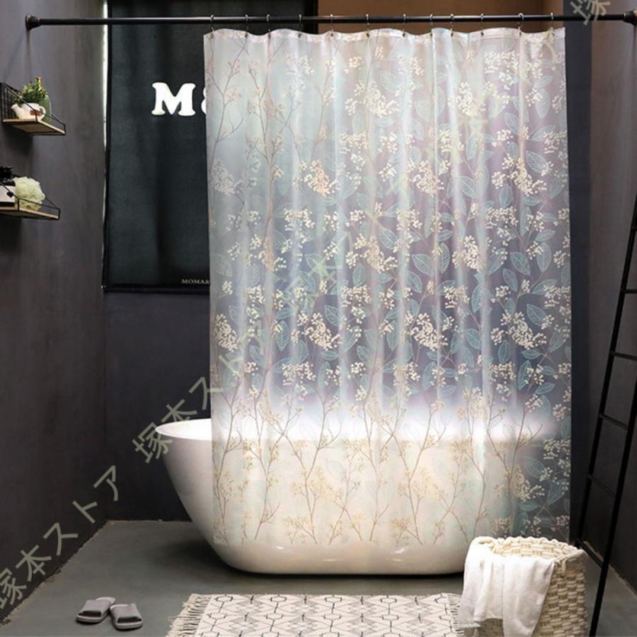 リング付き 浴室カーテン 180*180 180*200 PEVA 保温 抗菌 半透明 洗面所 バスルーム バスカーテン シャワールーム 白 ピンク グレー 透過性