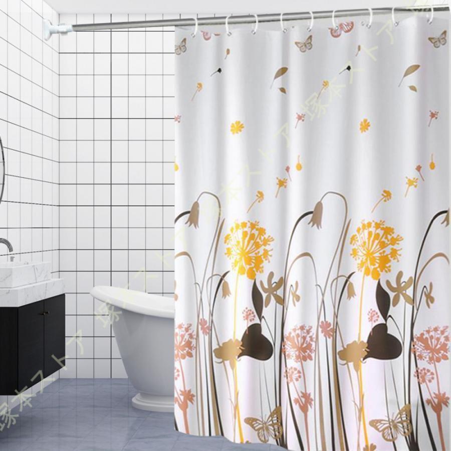 シャワーカーテン 180cm丈 北欧 浴室カーテン 180*180 200*200 ポリエステル繊維 保温 抗菌 お花模様 洗面所 バスルーム バスカーテン シャワールーム 白