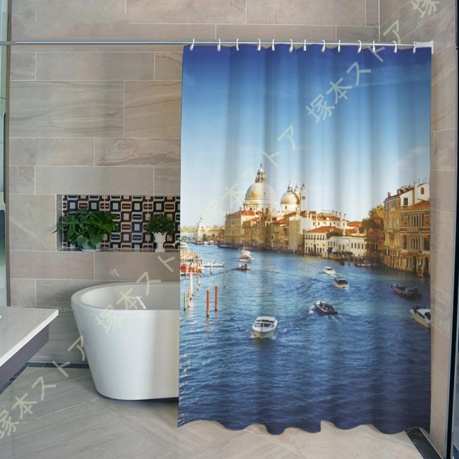 リング付き 浴室カーテン 250*250 200*200 ポリエステル 取付簡単 耐用性 幾何パターン 家庭用 バスルーム バスカーテン シャワールーム 白 ピンク グレー