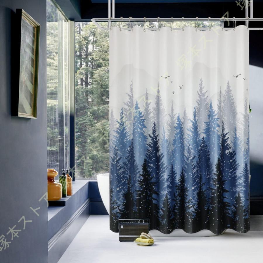 シャワーカーテン 200cm丈 厚手 浴室用仕切りカーテン 180*180 200*200 ポリエステル 保温 耐用性 植物 洗面所 バスルーム バスカーテン シャワールーム 白