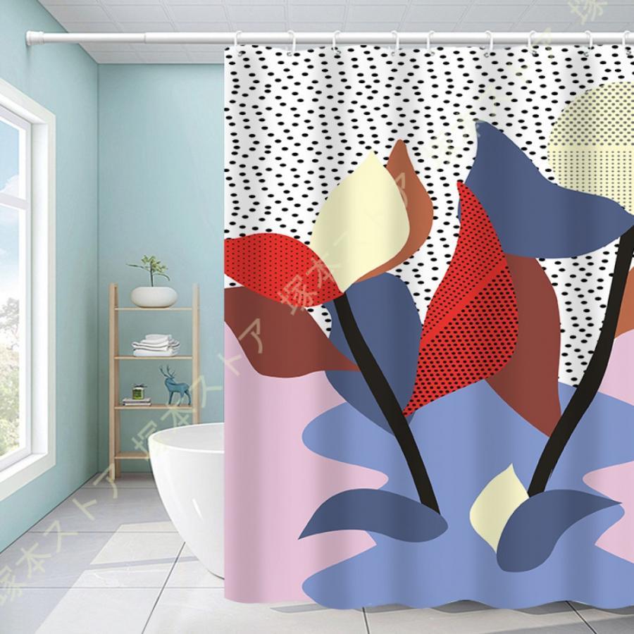 リング付き 浴室カーテン 250*250 200*200 ポリエステル繊維 取付簡単 耐用性 お花模様 家庭用 バスルーム バスカーテン シャワールーム 白 ピンク グレー