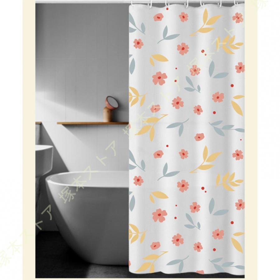 シャワーカーテン 200cm丈 花柄 浴室カーテン 180*180 200*200 ポリエステル 取付簡単 耐用性 お花模様 家庭用 バスルーム バスカーテン シャワールーム 白
