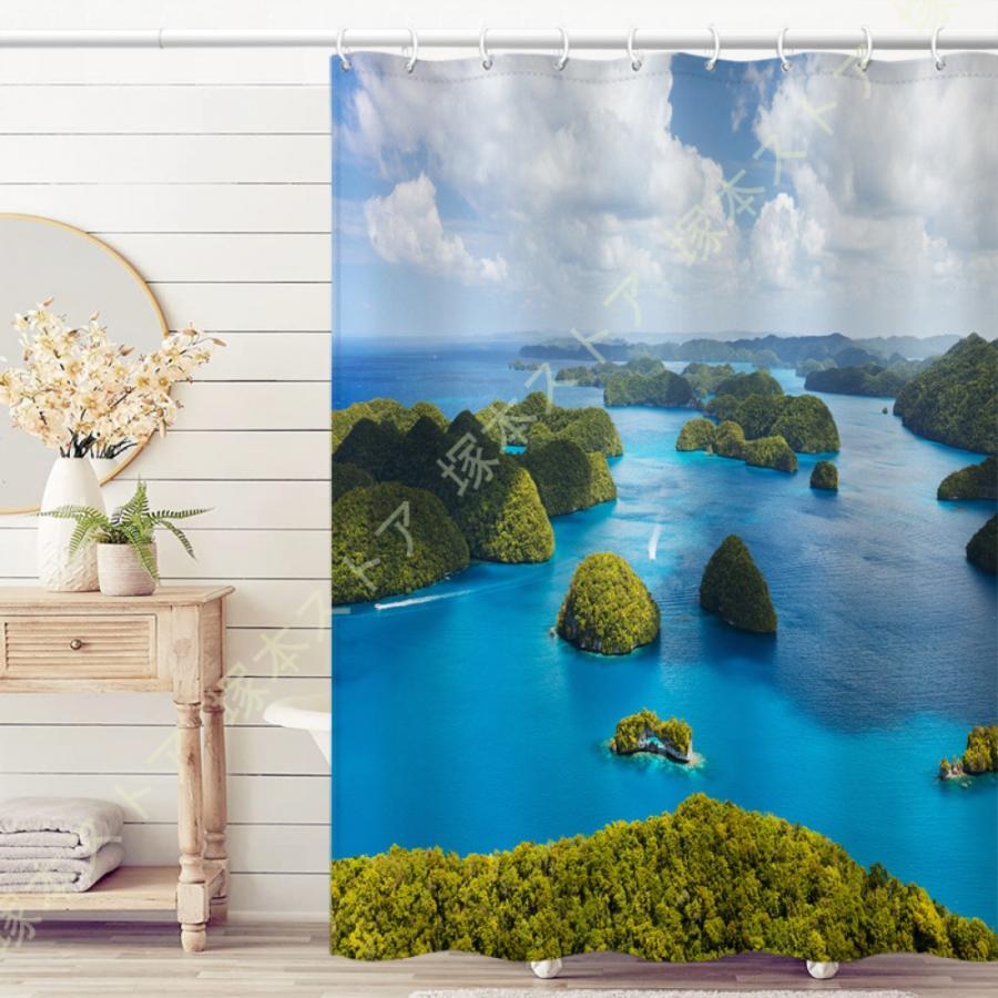 シャワーカーテン 200cm丈 防カビ 浴室カーテン 250*250 200*200 ポリエステル繊維 取付簡単 耐用性 フィッシュ 家庭用 バスルーム バスカーテン