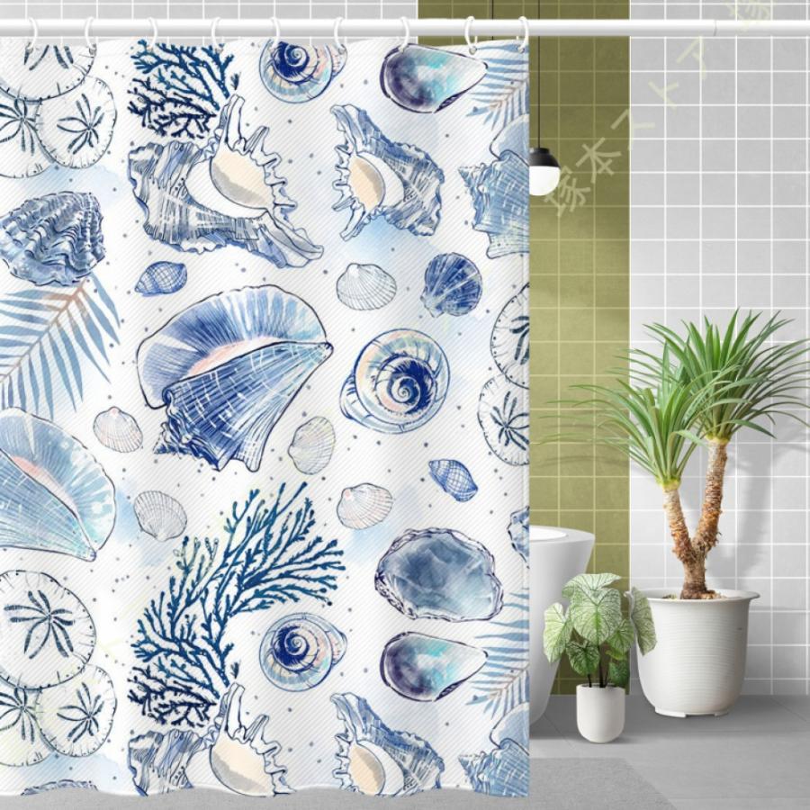 シャワーカーテン 200cm丈 防カビ 浴室カーテン 250*250 200*200 ポリエステル繊維 取付簡単 耐用性 フィッシュ 家庭用 バスルーム バスカーテン