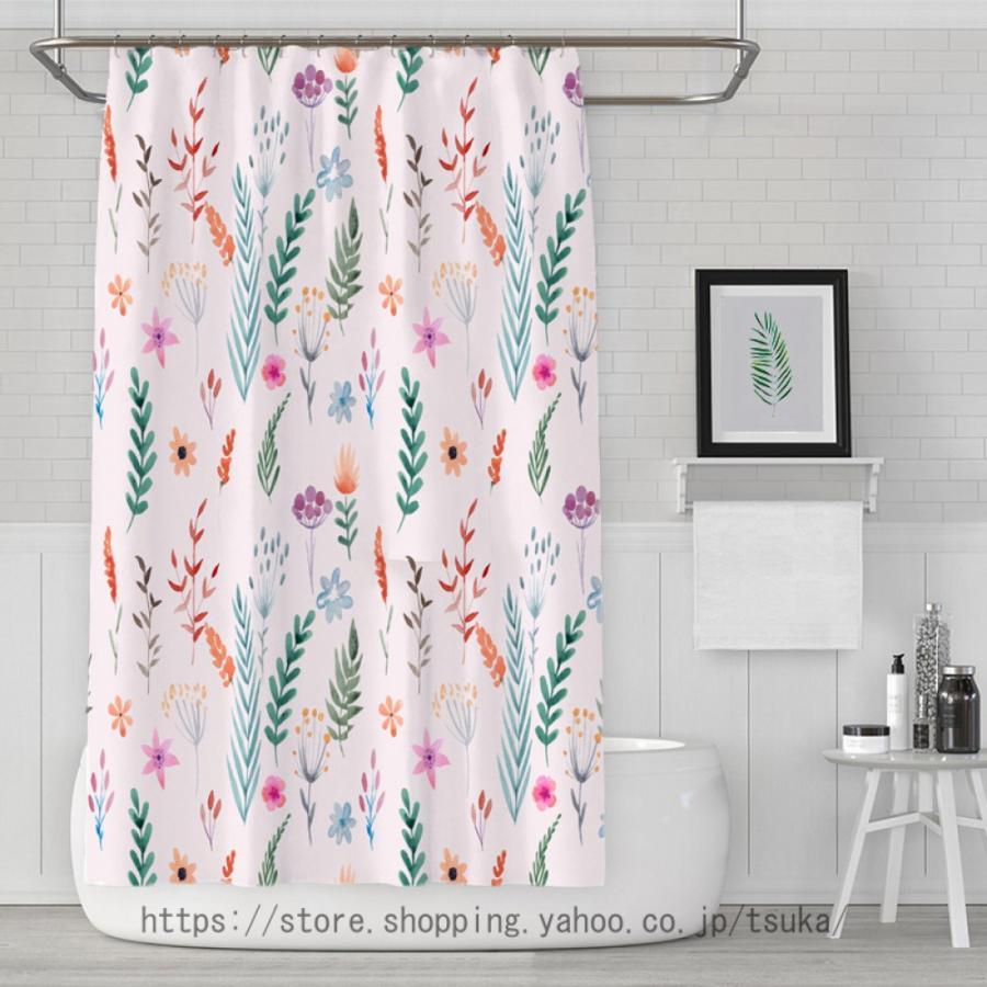 リング付き 浴室カーテン 250*250 200*200 ポリエステル繊維 取付簡単 耐用性 小花 家庭用 バスルーム バスカーテン シャワールーム 白 ピンク グレー 透過性