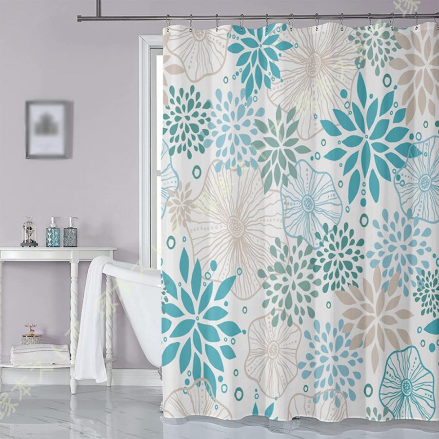 リング付き 浴室カーテン 180*180 200*200 ポリエステル繊維 保温 耐用性 幾何パターン 洗面所 バスルーム バスカーテン シャワールーム 白 ピンク グレー