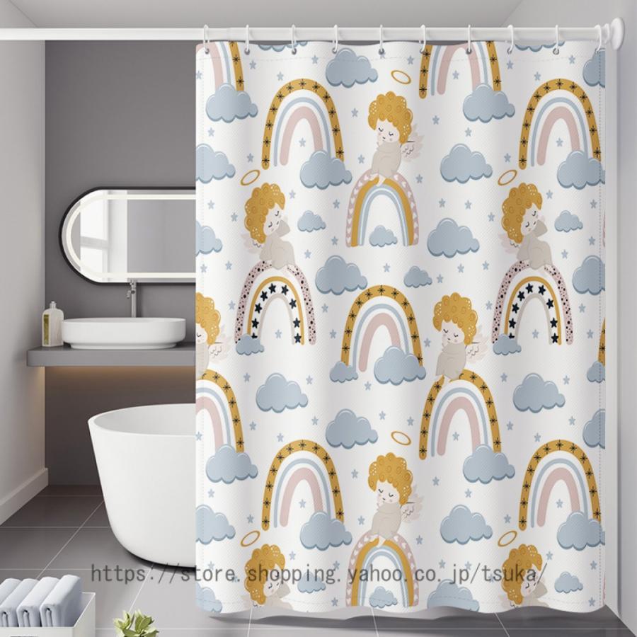 リング付き 浴室カーテン 180*180 200*200 ポリエステル繊維 保温 耐用性 半透明 洗面所 バスルーム バスカーテン シャワールーム 白 ピンク グレー 透過性