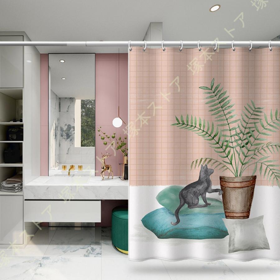 シャワーカーテン 防カビ 撥水 お風呂用カーテン 200*200 180*180 ポリエステル繊維 洗濯可 省エネ キャッツ 浴室 バスタブ バスカーテン 自家 白