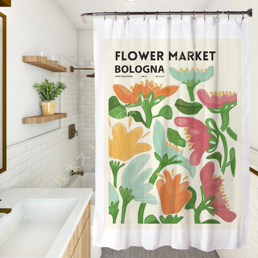 シャワーカーテン 200cm丈 花柄 目隠し 高級 厚手 北欧 100*200 150*190 150*180 目隠し 冷暖房 おしゃれ しょくぶつ 浴室窓 浴室用仕切りカーテン 家庭用