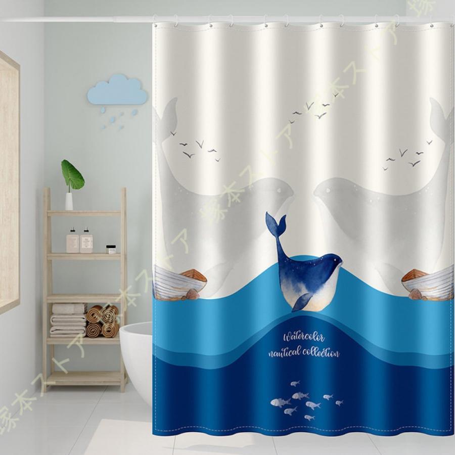 シャワーカーテン 200cm丈 厚手 浴室用仕切りカーテン 180*180 200*200 ポリエステル 保温 耐用性 植物 洗面所 バスルーム バスカーテン シャワールーム 白