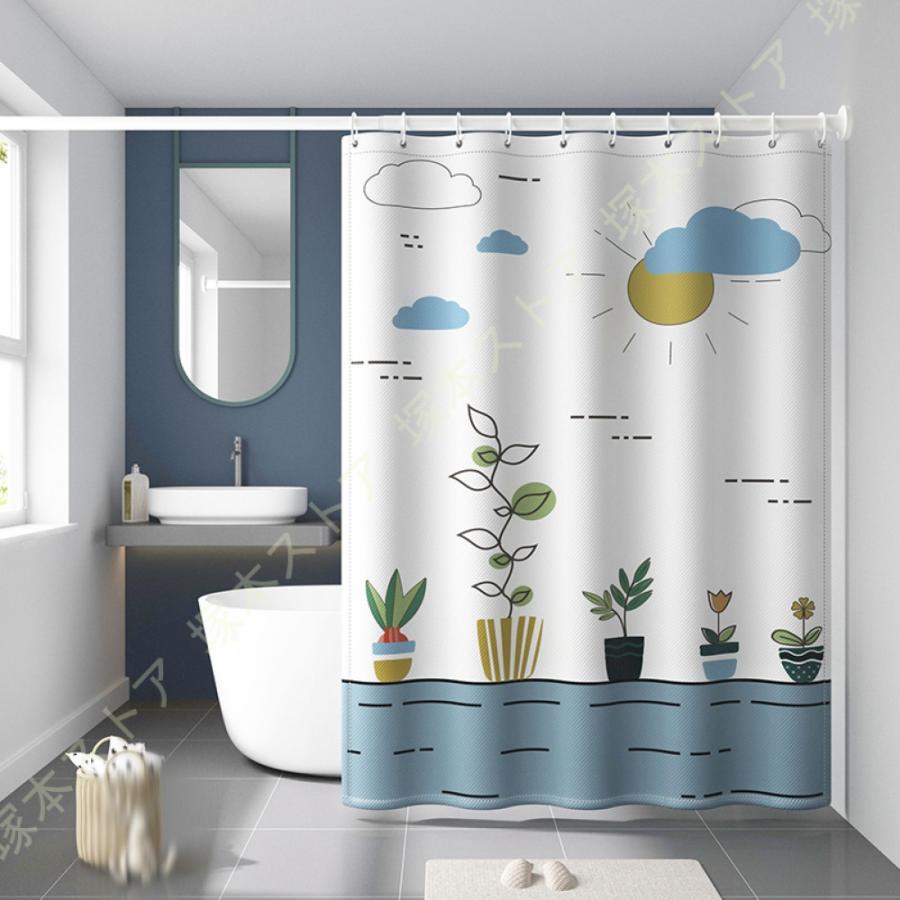 Mdugnm シャワーカーテン 透けない 防カビ バスカーテン 北欧 植物柄 お風呂 カーテン バスルーム バス用品 バス用 シンプル エレガント 子ども 撥水加工 遮像