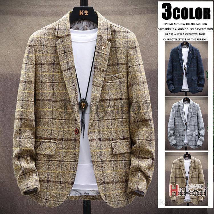 テーラード メンズ ジャケット ブレザー チェック柄 ビジネスジャケット 紳士服 カジュアルスーツ スタイリッシュ 父の日 プレゼント