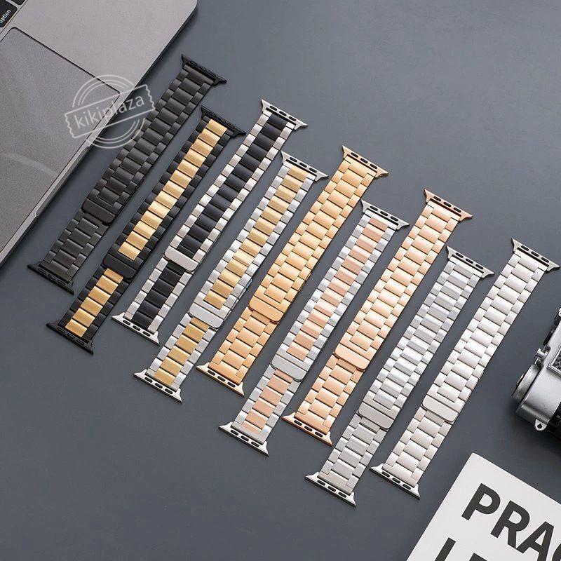 ◆対応機種： apple watch　10代（42mm/46mm） apple watch ultra 1代 2代（49mm） apple watch 9代 8代 7代 (41mm/45mm) apple watch4.5.6.se se2代 (40mm/44mm) apple watch1.2.3代 (38mm/42mm) 【高品質なステンレス素材】このApple Watchバンドは、緻密にきめ細かく研磨されたステンレス素材を使用しております。水や汗などの腐食に強く以外にも耐熱性、強度など優れた特性を備えています。また、肌にやさしくて、通気性もよく夏場など汗で蒸れた腕でも快適に使用できます。 【磁気バックルの特徴】 1このアップルウォッチ バンドは使いやすいマグネット留め具を採用しており、道具を使わずに無段階でサイズを調整できるため、手首にぴったり合わせることができます。 2マグネットで簡単に着脱できます。 3強い磁力によりしっかりとフィットし、激しいアウトドアスポーツ中でも緩まず外れません。