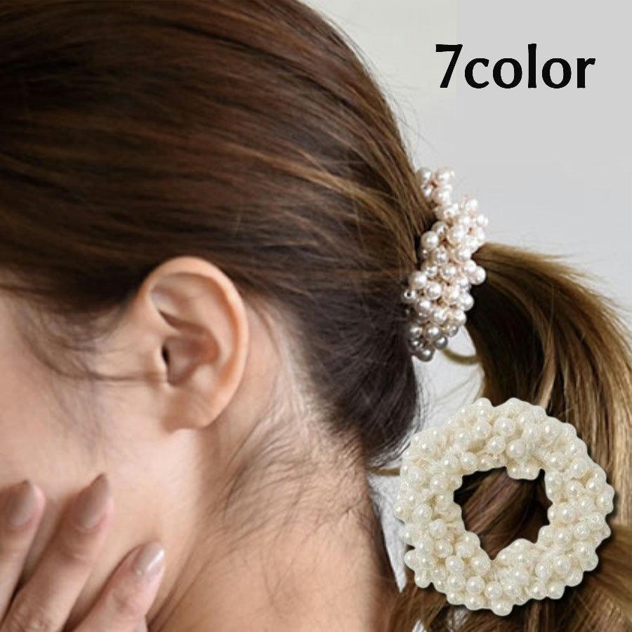 ヘアゴム レディース ヘアアクセサリー パールビーズ 小物 雑貨 ホワイト ブラック...