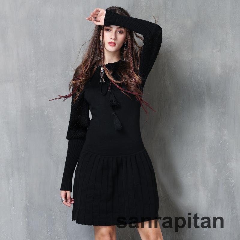 ワンピースレディースニットワンピ長...