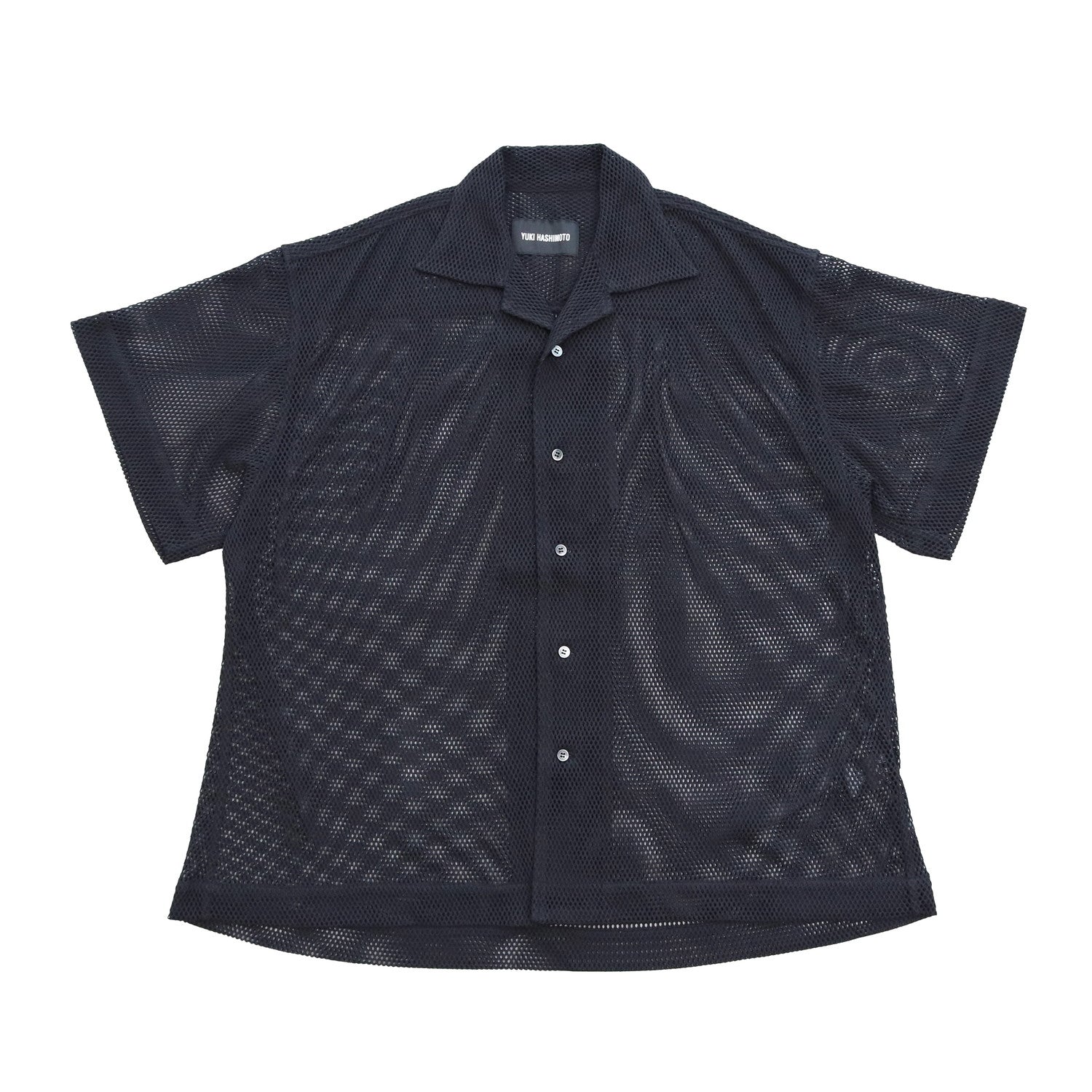 YUKI HASHIMOTObMESH OPEN COLLAR SHIRTS #BLACK [241-01-0102M]