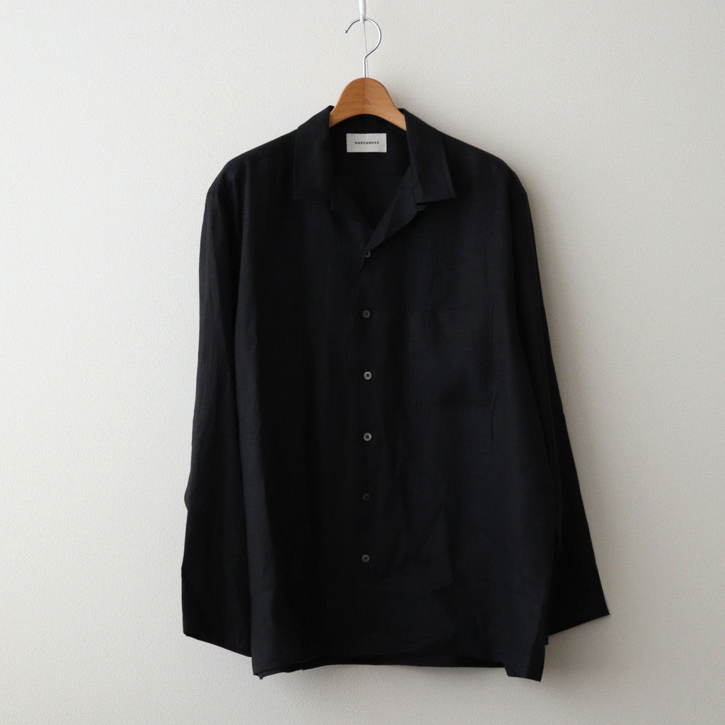 MARKAWAREbHEMP SHIRTING OPEN COLLAR SHIRT L/S #BLACK [A24A-16SH01C]