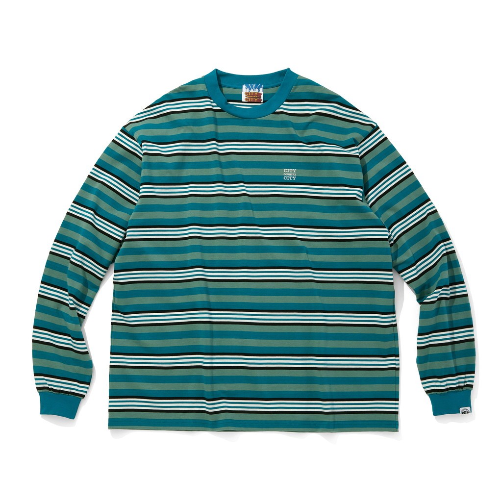CITY COUNTRY CITY｜EMBROIDERED LOGO MULTI BORDER L/S T-SHIRT #GREEN / WHITE [CCC-253C007]