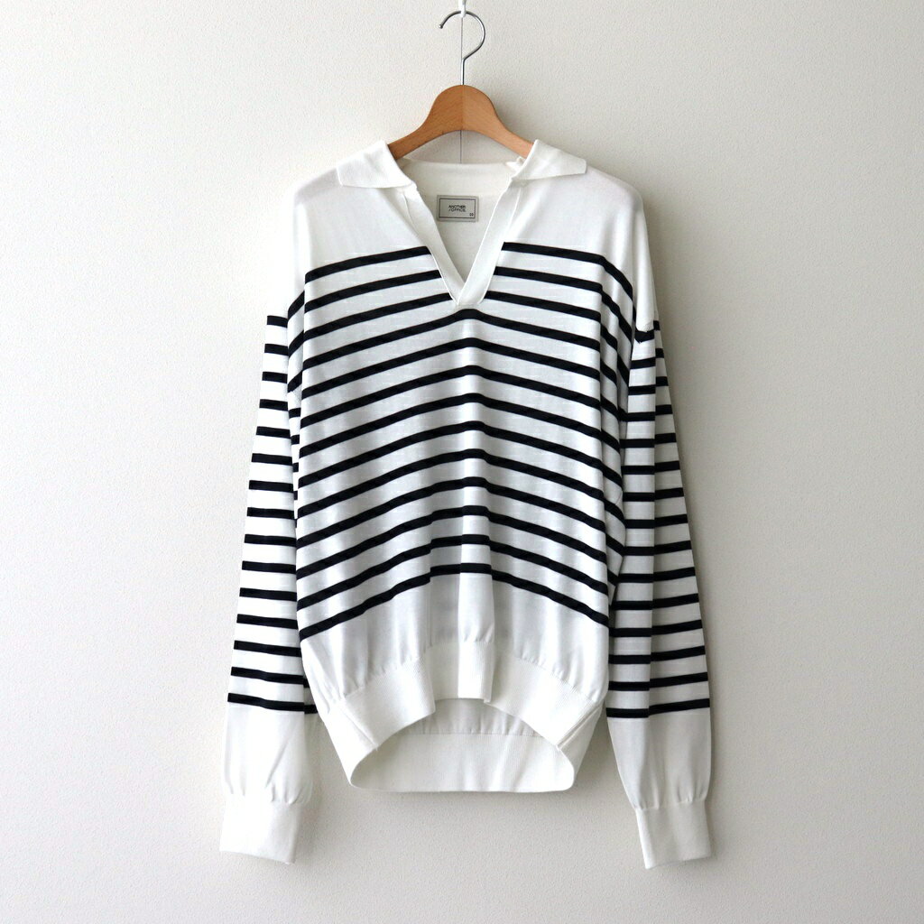 Rakuten - ANOTHER OFFICE｜Sailor Silk Open-collar Knit #White-Navy [AOESKN015]
