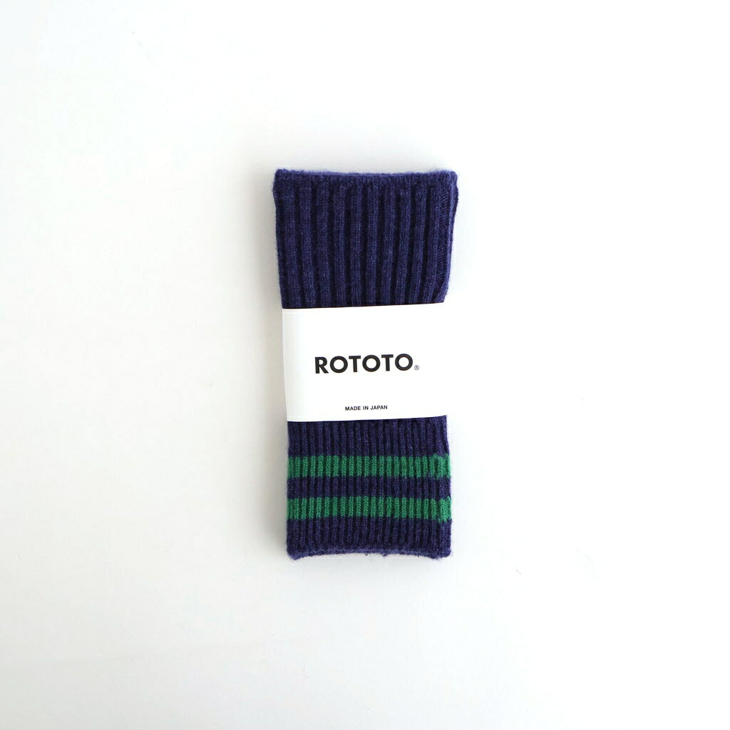 Arm Warmers - ROTOTO｜STRIPE SEAMLESS HAND WARMER ”MERINO LAMBS WOOL” #NAVY BLUE/GREEN [R5092-AW25]