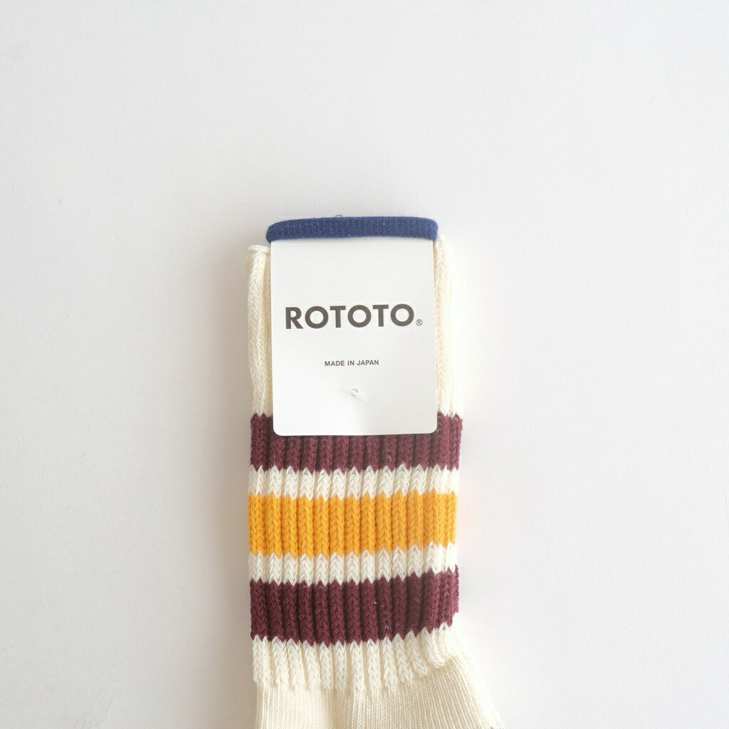 ROTOTO｜COARSE RIBBED OLDSCHOOL CREW SOCKS #BORDEAUX/YELLOW [R1255-AW25]