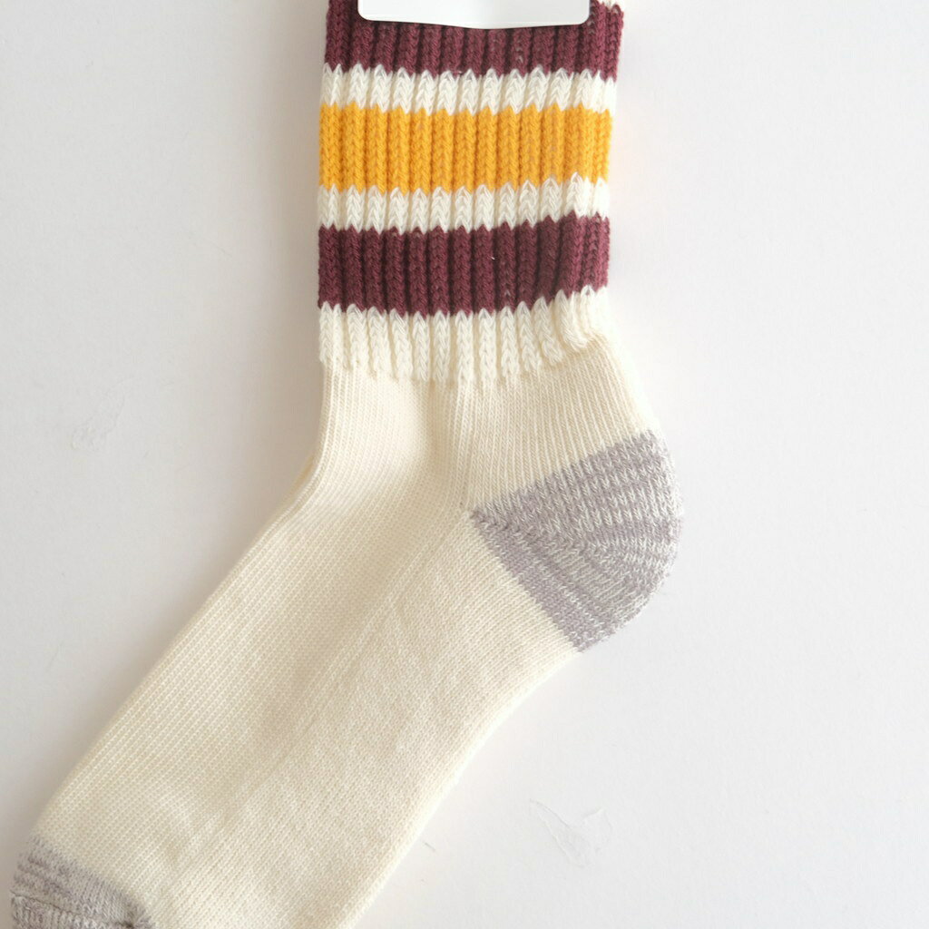 ROTOTO｜COARSE RIBBED OLDSCHOOL CREW SOCKS #BORDEAUX/YELLOW [R1255-AW25]