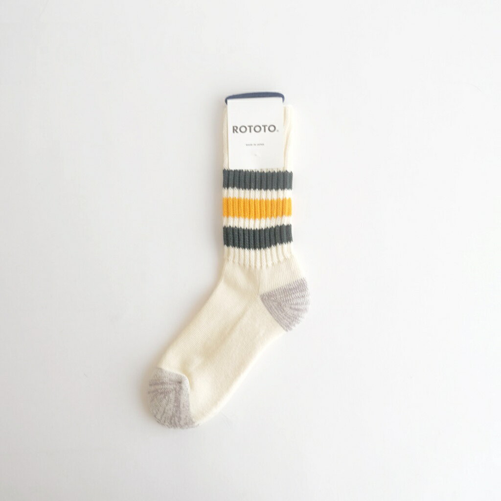 ROTOTO｜COARSE RIBBED OLDSCHOOL CREW SOCKS #D.GREEN/YELLOW [R1255-AW25]