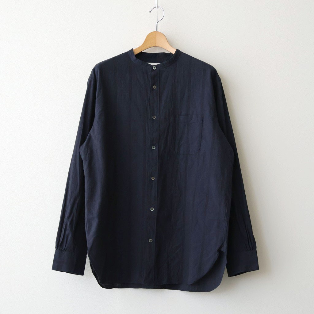 Rakuten - Caledoor｜Grandad Collar Dobby Stripe Shirt #Navy [6061-1103]