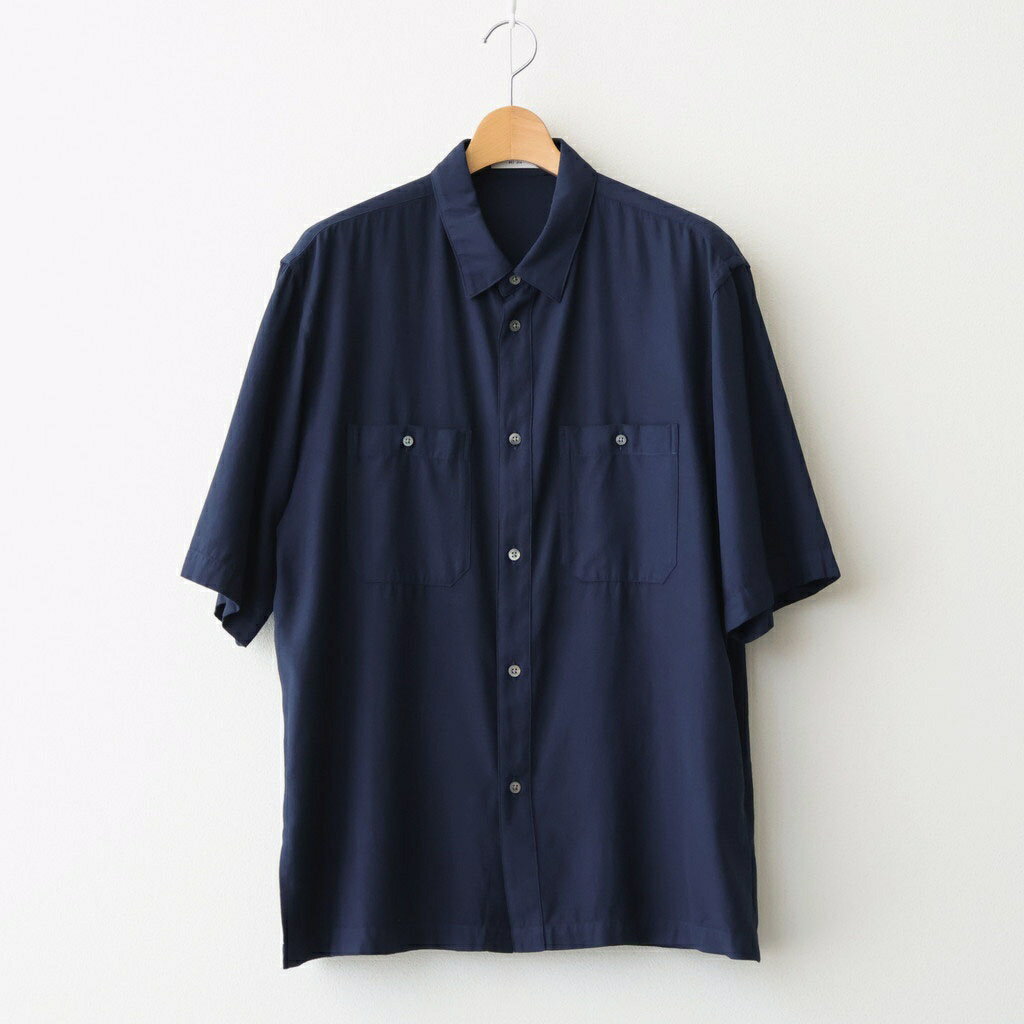 乐天商城 - ATON｜COTTON SILK VIERA LOOSE FIT HALF SLEEVE SHIRT #NAVY [BLAGLM0206]