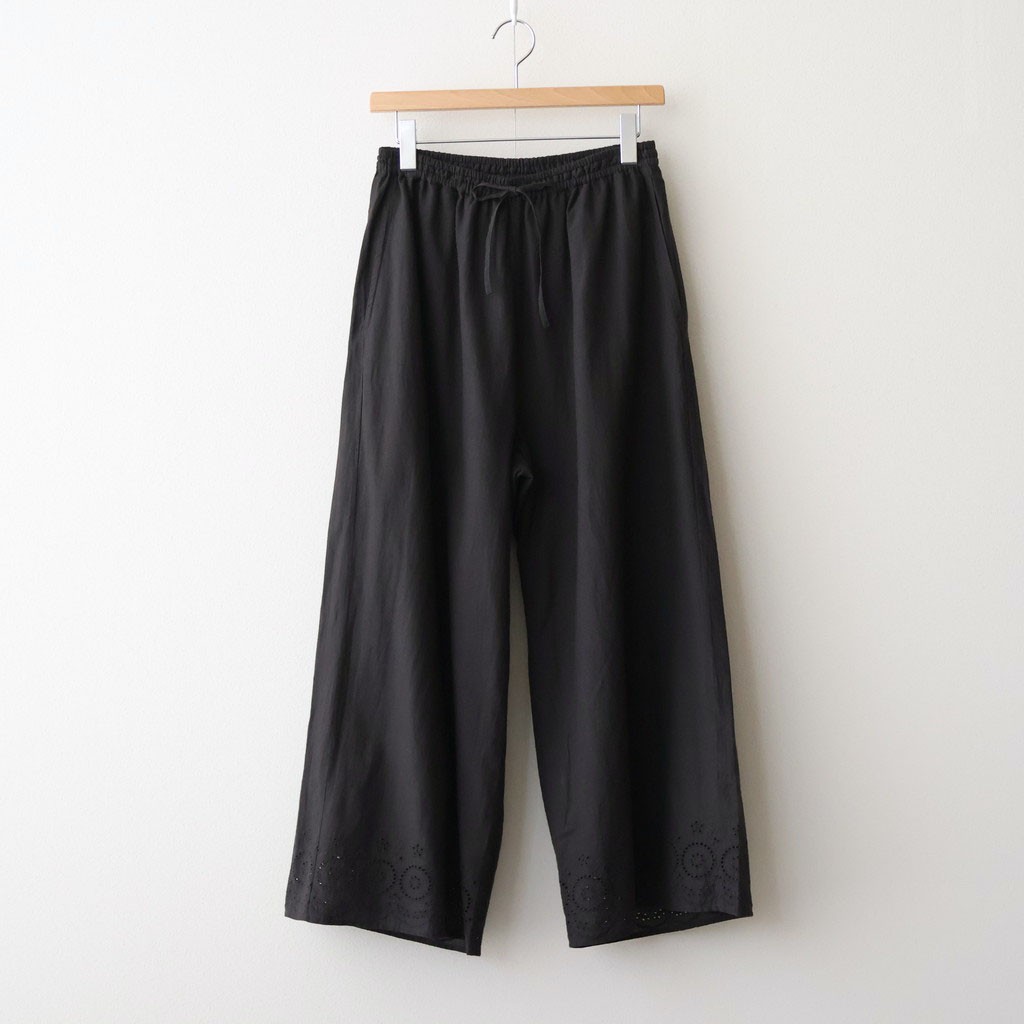 乐天商城 - SOIL｜80s VOILE PLAIN WITH CUT WORK LACE EASY PANTS #9900 BLACK [INSL26345]