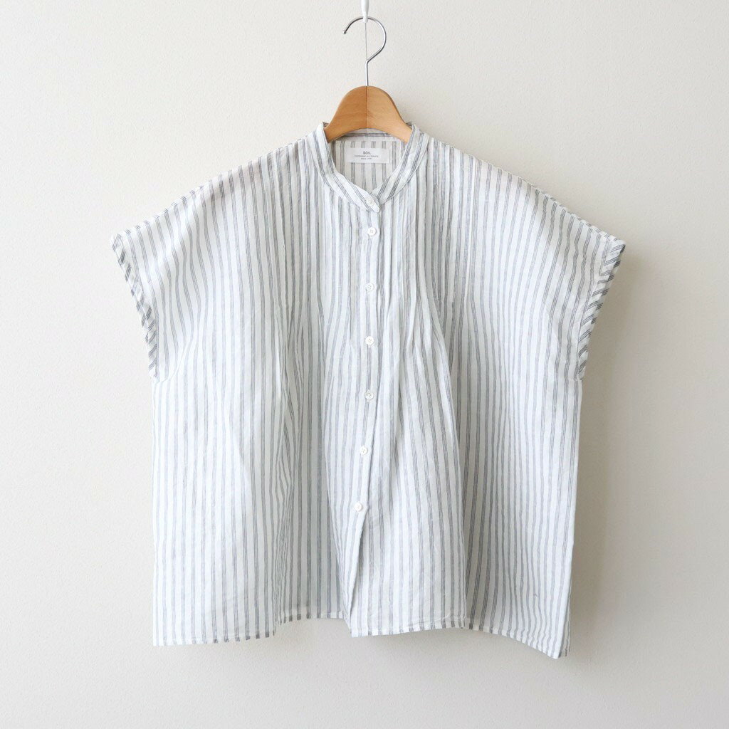 樂天商城 - SOIL｜60s AUTO LOOM COTTON/LINEN STRIPE BANDED COLLAR FRENCH/SL PINTUCK SHIRTS #9139 OFF.WHITE/NAVY STRIPE [INSL26331]
