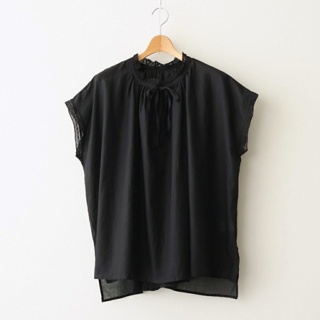 乐天商城 - SOIL｜80s COTTON VOILE LACE LACE&STRING COLLAR GATHERED SHIRT #9900 BLACK [NSL26092]