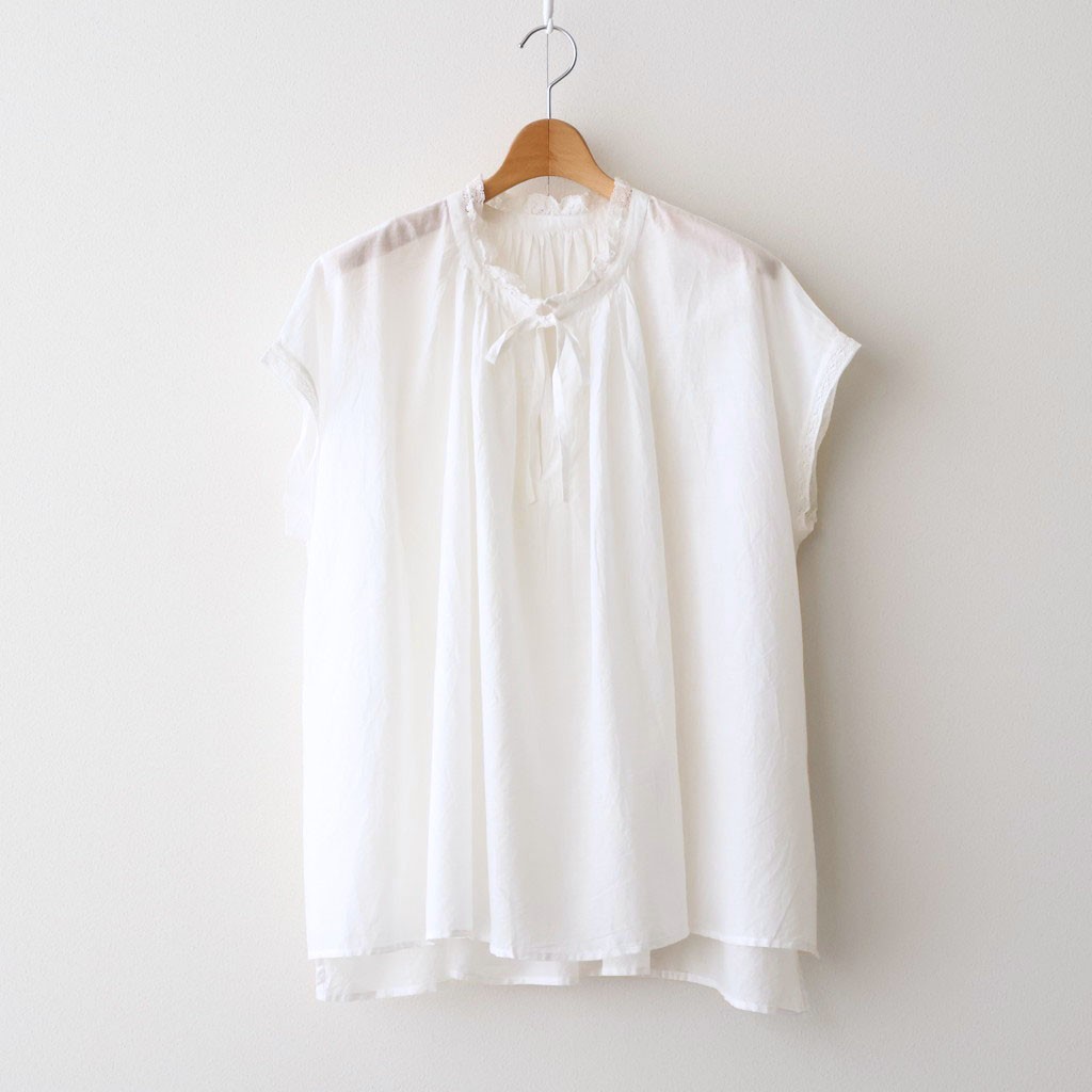 SOIL｜80s COTTON VOILE LACE LACE&STRING COLLAR GATHERED SHIRT #9100 WHT (OFF WHITE) 