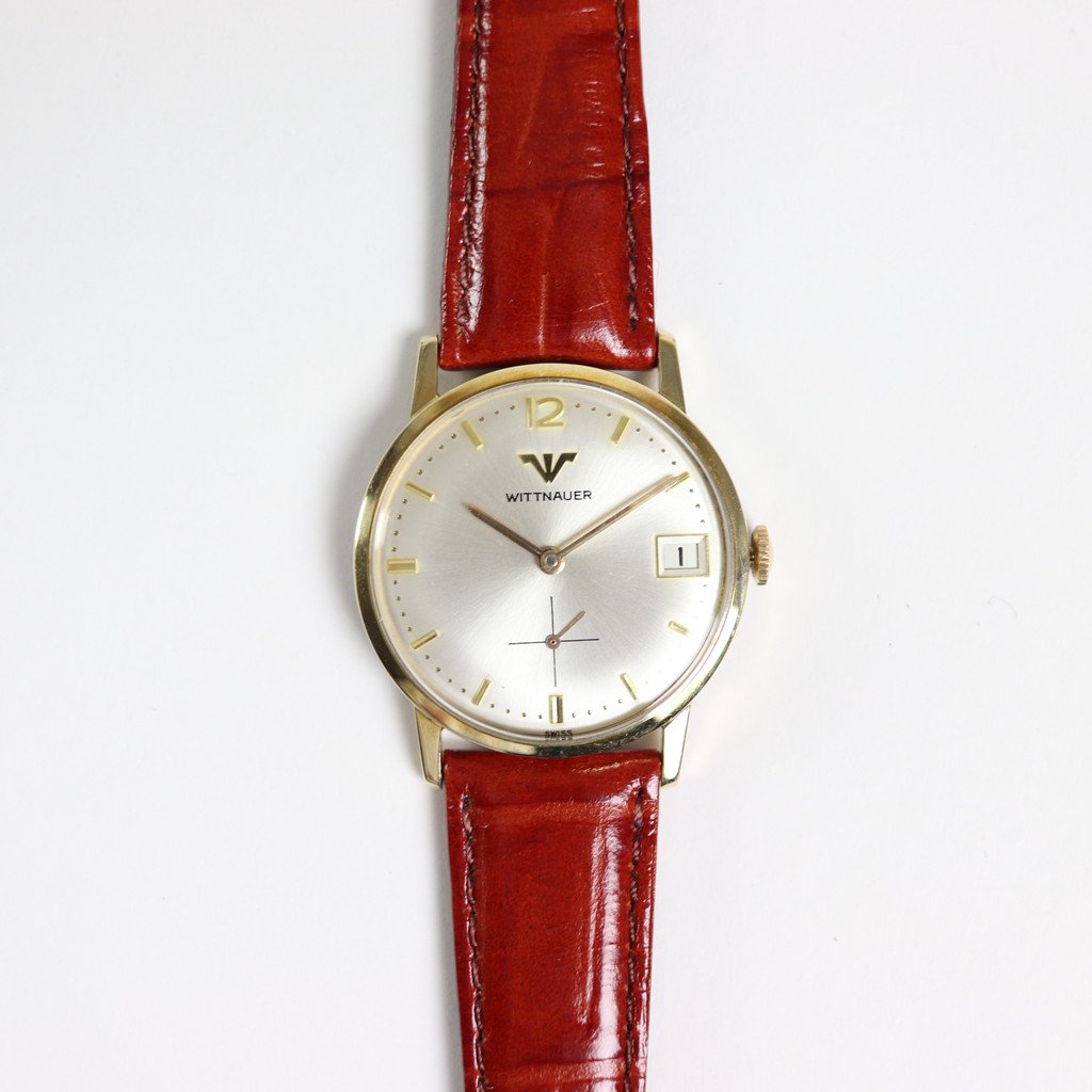 Antique&Vintage Watches | アンティーク＆ヴィンテージウォッチ - WITTNAUER - HAND WOUND WATCH #BROWN LEATHER STRAP / WHITE DIAL & GOLD CASE [T190289]