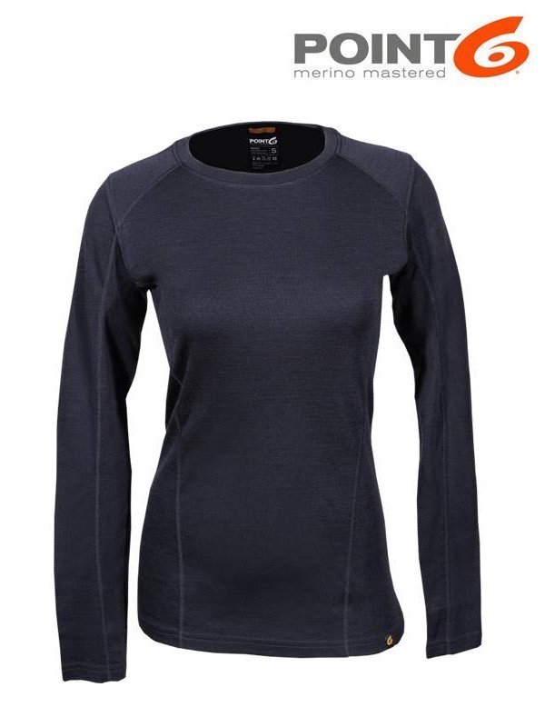 Point6 |Cg6bWomen's Base Layer Long Sleeve Mid Crew Neck Top #Black [81-8004-204] x[XC[OX[u ~bhN[lbNgbv (fB[X)