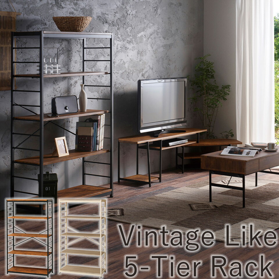 樂天商城 - オープンラック5段 フリーラック5段 本棚 おしゃれ かっこいい 木製 スチール 幅84 奥行35 高さ145.5 ヴィンテージライク ビンテージ インダストリアル調 間仕切り 可動棚 ブラウン ナチュラル 木目調 収納 収納家具 moderato3