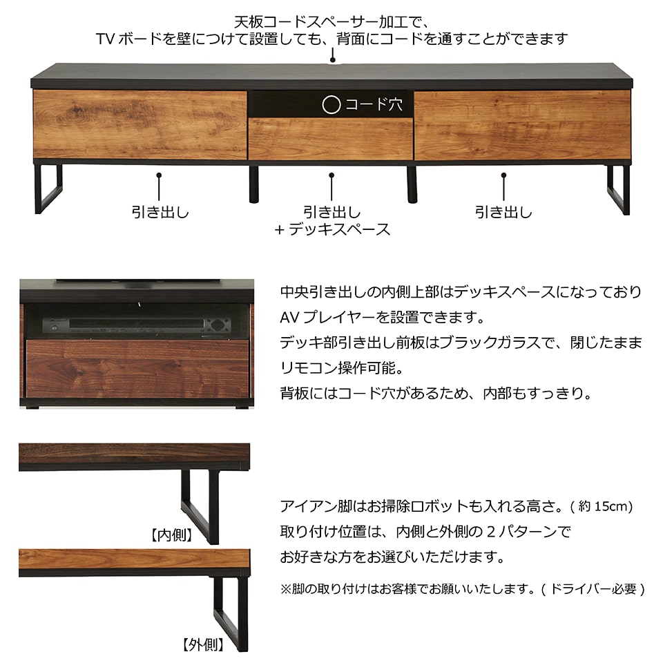 テレビボード 幅180cm 奥行45cm 高さ41cm ブラウン ナチュラル TVボード リビングボード テレビ台 ロータイプ 木目 アイアン ブルックリン 日本製 国産 収納 引き出し 大川家具 リビング ビンテージ ヴィンテージ 開梱設置オプション有 送料無料※一部除く 楽天 moderato3 3