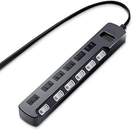 【300円引クーポン付】 エレコム 電源タップ 雷ガード 個別スイッチ ほこりシャッター付 スイングプラグ 6個口 5m ブラック 送料無料