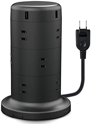 【300円引クーポン付】 エレコム 電源タップ タワー型 延長コード 12個口 USB×5ポート 雷ガード ほこりシャッター 固定パーツ付 2m ブラック 送料無料