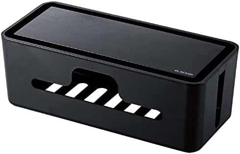 【200円引クーポン付】 エレコム ケーブル収納ボックス ケーブルボックス ケーブル収納 6個口電源タップ収納 スマホスタンド付 多機能 ブラック 送料無料