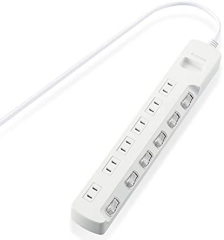 【300円引クーポン付】 エレコム 電源タップ 個別スイッチ 省エネ ほこり防止シャッター付き スイングプラグ 6個口 3m ホワイト 送料無料