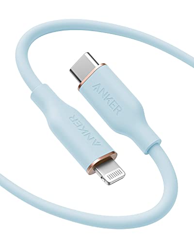 【200円引クーポン付】 アンカー Anker PowerLine Flow USB-C & ライトニング ケーブル MFi認証 Anker絡まないケーブル USB PD対応 シリコン素材採用 iPhone 14 / 14 Plus / 14 Pro / 14 Pro Max / 13 各種対応 (1.8m アイスブルー) 送料無料