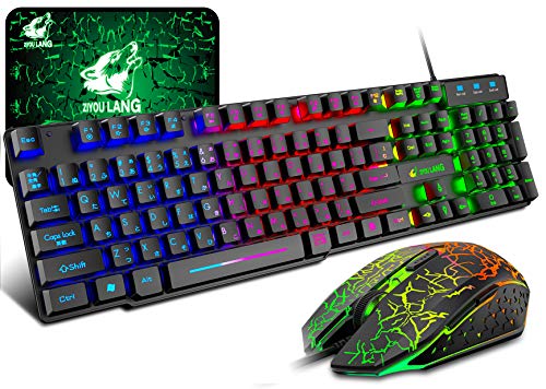 【200円引クーポン付】 ゲーミングキーボード LED有線 メンブレン ゲーミングキーボードとマウスセット マルチメディア 日本語配列 送料無料