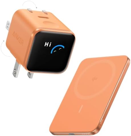 Anker Nano Charger (45W, Display, スイングプラグ) & Anker Nano Power Bank (5000mAh, MagGo, Slim) オレンジ