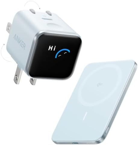 Anker Nano Charger (45W, Display, スイングプラグ) & Anker Nano Power Bank (5000mAh, MagGo, Slim) ブルー