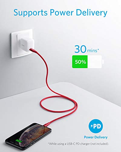 【200円引クーポン付】 アンカー Anker PowerLine+ II USB-C & ライトニングケーブル MFi認証 USB PD対応 ナイロン素材 iPhone 14 / 13 / 12 / SE(第3世代) 各種対応 (0.9m レッド) 送料無料