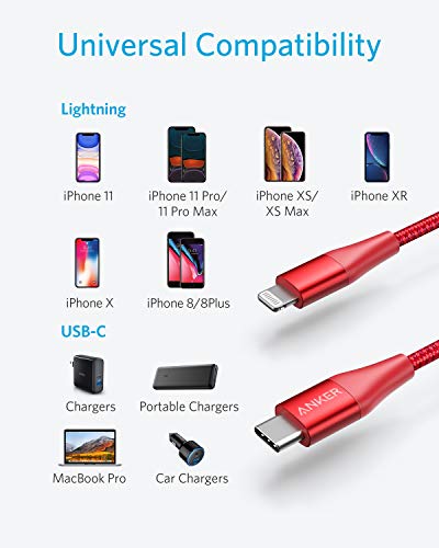 【200円引クーポン付】 アンカー Anker PowerLine+ II USB-C & ライトニングケーブル MFi認証 USB PD対応 ナイロン素材 iPhone 14 / 13 / 12 / SE(第3世代) 各種対応 (0.9m レッド) 送料無料