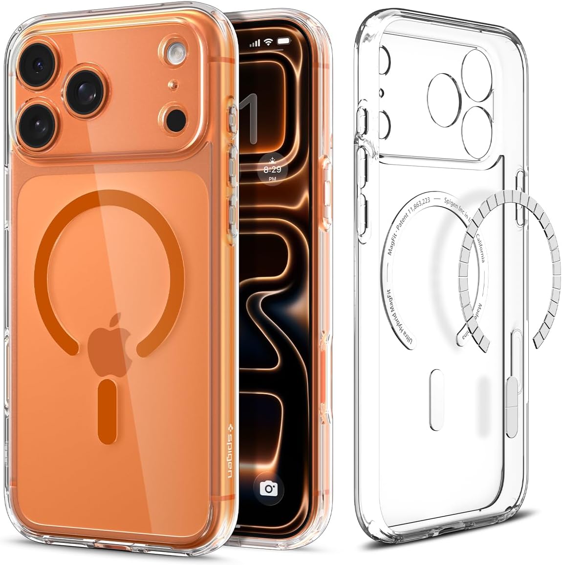 【ポイント2倍】 【300円引クーポン付】 Spigen 【創業18年の技術力】 iPhone 17 Pro ケース MagSafe対応 クリア 透明 ストラップホール 米軍MIL規格 ウルトラ・ハイブリッド・マグフィット (クリア・オレンジ) ACS 送料無料