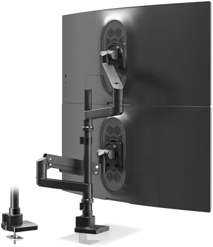 Rakuten - 【ポイント2倍】 【クーポン付】 ロングポール60.5cm 最大57インチまで 耐荷重各2~20kg ‐ 上下左右自由調整 ガス式 VESA75/100 クランプ/グロメット両用 デュアル ブラック